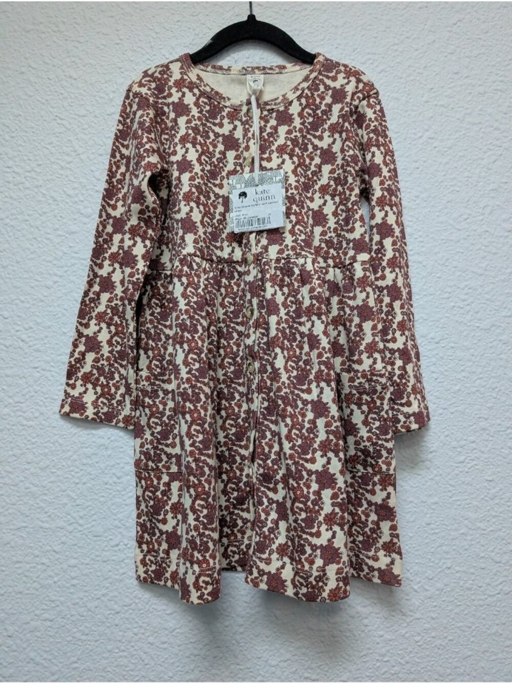 Kate Quinn Clay Ditsy Floral Print 6Y Long Sleeve Pocket Dress Organic Cotton